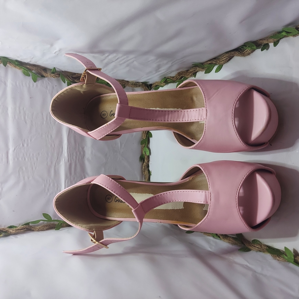 Pink Satin Peep-Toe High Heels with Ankle Strap